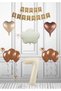Retro Cloud Birthday Set Cream Retro Cloud - Brown Heart Brown Balloon Kraft Happy 7 Years Old