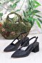 110-425 Satin Glitter Open Back Classic Heeled Women's Shoes - 6