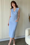 Blue Midi Dress with Draped Accessories - 5