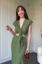 Ruffle Detailed Khaki Seersucker Fabric Skirt Suit - 3