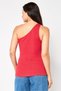 Women Asymmetrical Neck Sleeveless Embroidered Logo Tank Top, Red - 3
