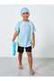 Set of 3 - Printed Raglan Sleeve Swim Top, Shorts and Cap