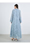 Women Blue Jacquard Jalabiya with Collar and Placket Detail - 5