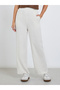White Linen Look Pants with Elastic Waist - 2