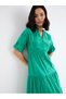 Women Green Schiffli Puff Sleeves Tiered Midi Dress - 3