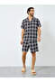Black Checkered Short Sleeve Shirt and Shorts Set - 2