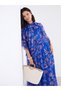 Women Blue Tie-Up Neck Floral Print Maxi Dress - 3