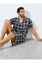 Black Checkered Short Sleeve Shirt and Shorts Set