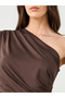 Brown Asymmetrical Neck Gathered Top - 3