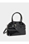 Women Black Belted Handbag with Buckle Detail