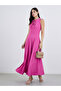 Pink Tie-Up Neck A-Line Maxi Dress - 2