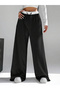 Women Black Contrast Waistband Oversized Joggers - 3