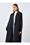 Women Black Front Open Textured Abaya - 2
