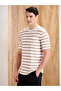 White and Beige Stripes Premium Knit Chest Pocket T-Shirt - 3