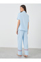 Solid Buttoned Short Sleeve Shirt and Pyjama Set - 5
