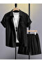 Men Black Solid Pocket Detail Shirt and Shorts Co-Ords
