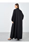 Women Black Front Open Textured Abaya - 4