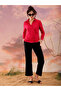 Women Red Wrap Style Shirt with Buttons - 6