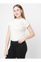 Women White Embellished Heart Detail Side Drawstring T-Shirt - 4