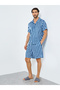 Navy Blue Striped Short Sleeve Shirt and Shorts Set