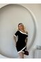 Women's Short Sleeve Asymmetric Cut Collar Stripe and Accessory Detailed Modal Dress - 7