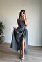 Khaki Waist Detailed Strap Slit Dress - 4