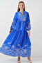 Women's Patterned Long Hijab Dress 2585 - Cobalt Blue