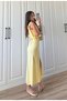 Women's Buttoned Linen Belt Detailed Long Yellow Dress - Butter Yellow Dress - 5