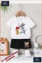 Children's Unisex “Tom and Jerry with Cheese in Hand“ Custom Printed Crew Neck T-Shirt - Shorts Set