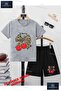 Children's Unisex “Cherry Leopard Ribbon Cherry Writing“ Custom Printed Crew Neck T-Shirt - Shorts Set