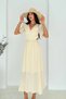 Open Waist Garnished Crinkle Linen Dress Cream - 2