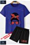 Children's Unisex “Grill with Glasses Red Leopard Pattern“ Custom Printed Crew Neck T-Shirt - Shorts Set