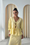 Yellow Front Lace-Up Linen Shirt Skirt Suit - 3