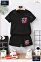 Children's Unisex “Cherry Green Handle with Ribbon“ Special Printed Crew Neck T-Shirt - Shorts Set