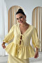 Yellow Front Lace-Up Linen Shirt Skirt Suit - 2