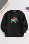 Children's Black Crew Neck Turtleflower Printed, Winter Thick Raised Fabric