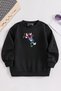 Children's Black Crew Neck Butterflies Printed, Winter Thick Raised Fabric