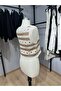 Striped Floral Pattern Buttoned Knitted Sleeveless Bustier Crop - 4