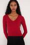 Women's Slim Fit Slim Fit Striped Long Sleeve Wide Neckline Blouse - 5