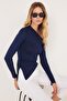 Women's Standard Fit Asymmetric Collar Viscose Navy Blue Blouse - 2