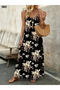 Women's Floral Print Maxi Single Jersey Dress V Neck Strap - 6