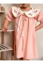 Poplin Girl's Pink Dress with Embroidered Collar - 3