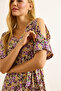 Women's Lilac Brown Shoulder Low-Cut Elastic Waist Belted Mini Dress Elb-19002177