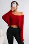 Red Women's Off Shoulder Boat Neck Oversize Long Sleeve Crop T-Shirt