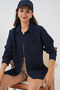 Women's Single Pocket Oversize Muslin Shirt 20353 - Navy Blue - 3