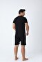 Black Cotton Knit Men's Pajama Set with Shorts - 5