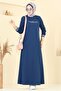 Text Printed Hijab Dress 4108Pm271-Ms Indigo
