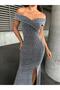 Slit Stone Flowers Dress Gray 583305 - 3