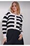 Black Striped Crew Neck Gold Button Detail Knitwear Cardigan - 2