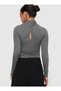 Women's Long Sleeve Cut Out Blouse – Cross Neckline, Crop Fit, Stretch Fabric - 4